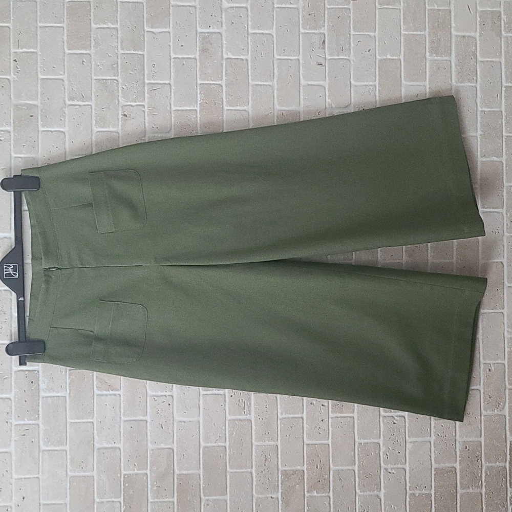Women's Green moss Linen High Rise Wide Leg Cropped Pants (Sz 4)